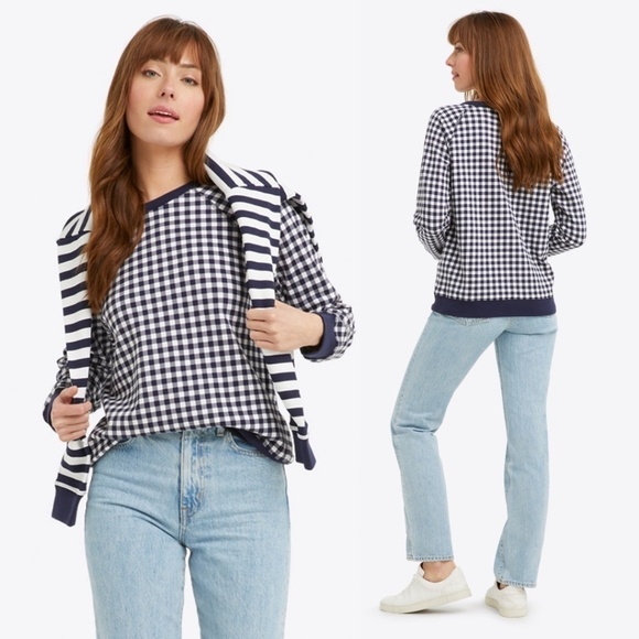 Draper James Natalie Sweatshirt Top in Blue Navy Gingham Small - Picture 3 of 16